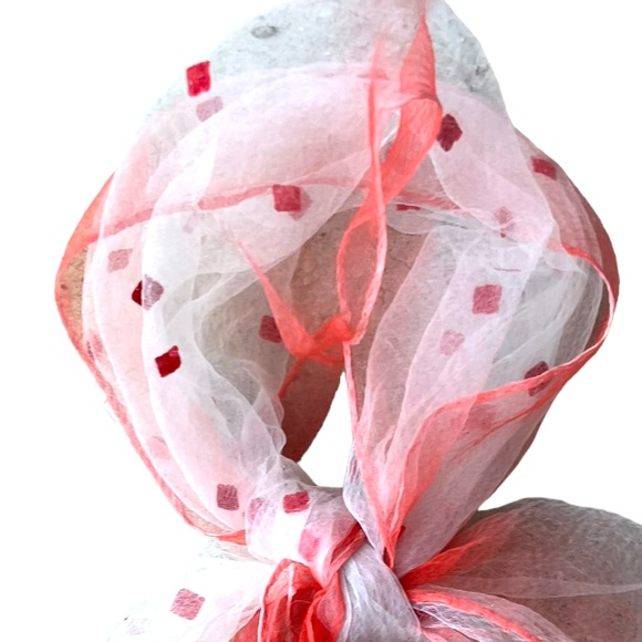 Vintage Accessories - Vintage chiffon neck/head scarf. Sheer white/orange trim and red details.